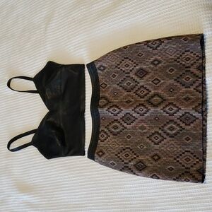 Markie women’s mini skirt with faux leather trim & Zara faux leather bra top S